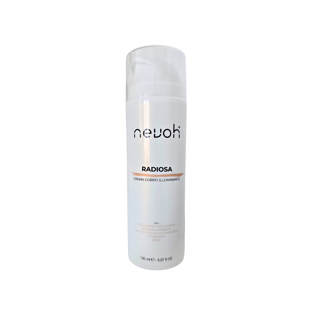 RADIOSA Crema corpo illuminante e idratante con collagene e microglitter effetto glow firmata Nevoh