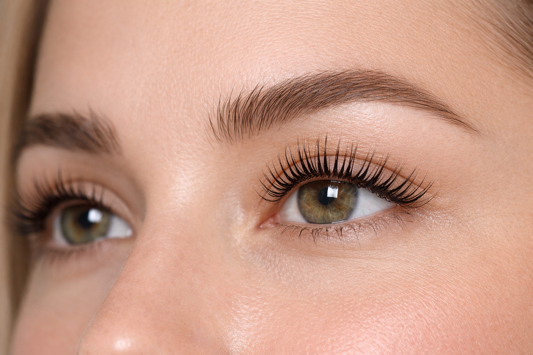 Dettaglio occhi con ciglia naturali dopo trattamento di laminazione