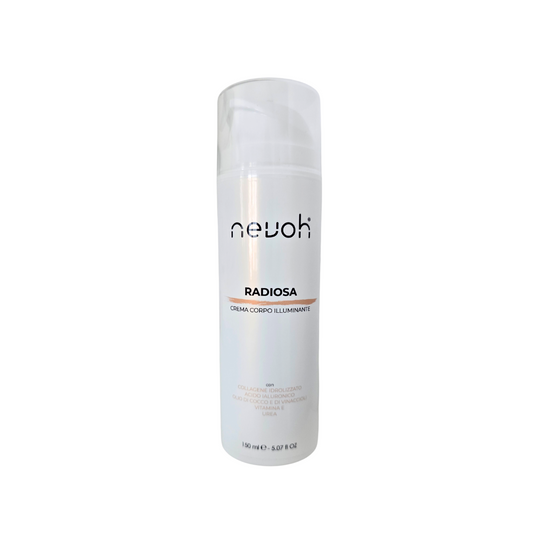 RADIOSA  Crema corpo illuminante e idratante con collagene e microglitter effetto glow firmata Nevoh